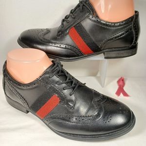 STEVE MADDEN WOMEN'S "BLITZED" BLACK W/RED STRIPE SYNTHETIC LACE-UP OXFORD 7.5M